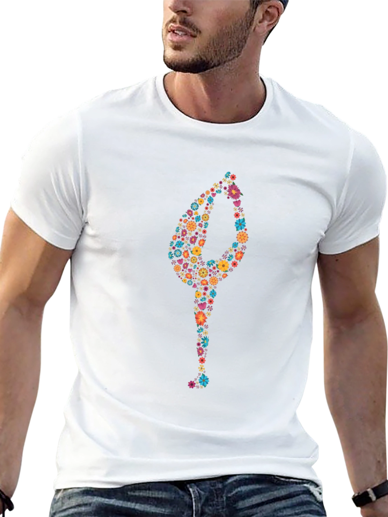 Floral Yoga Pose Black T-Shirt