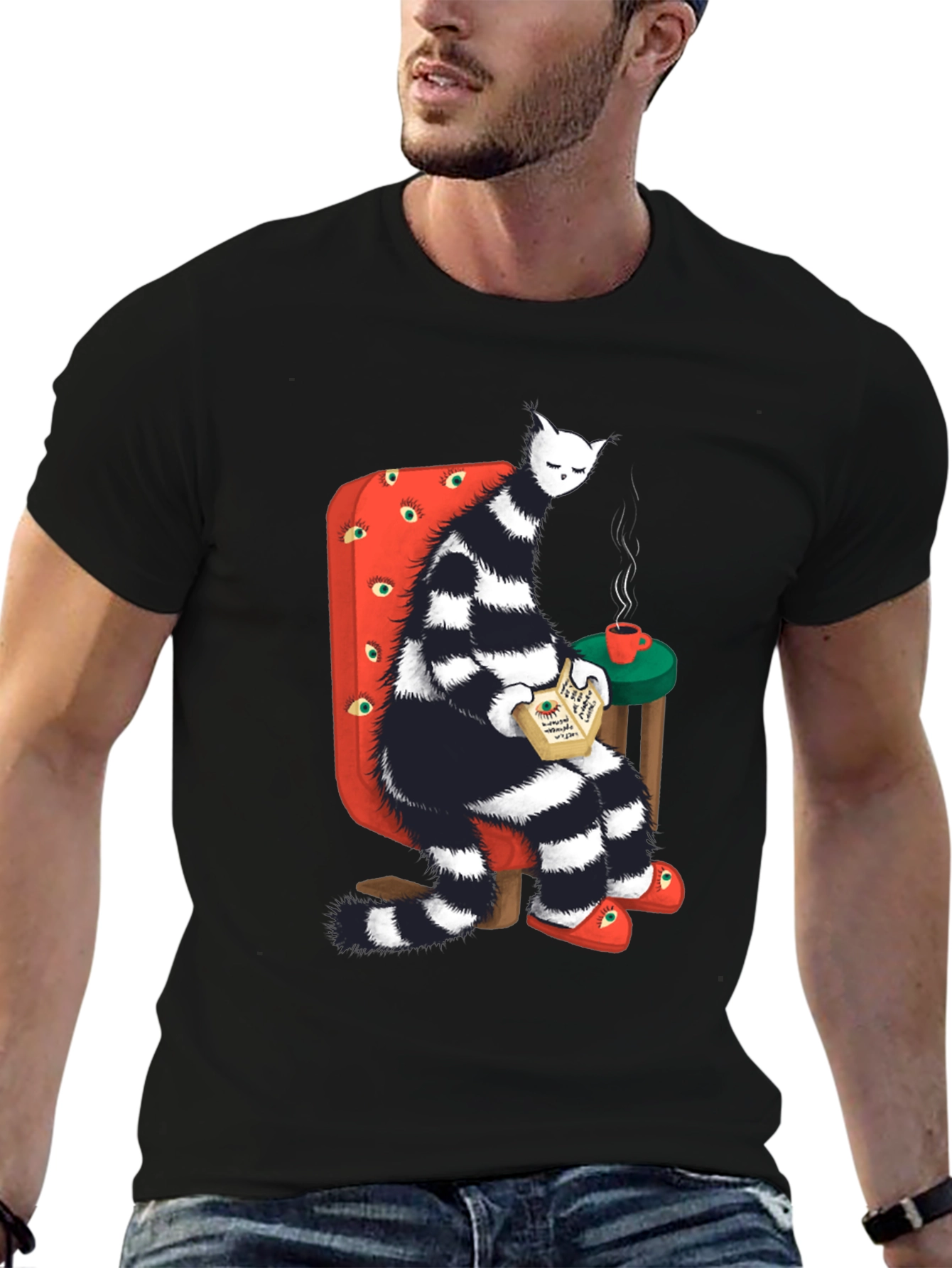 Striped Cat Reading T-Shirt