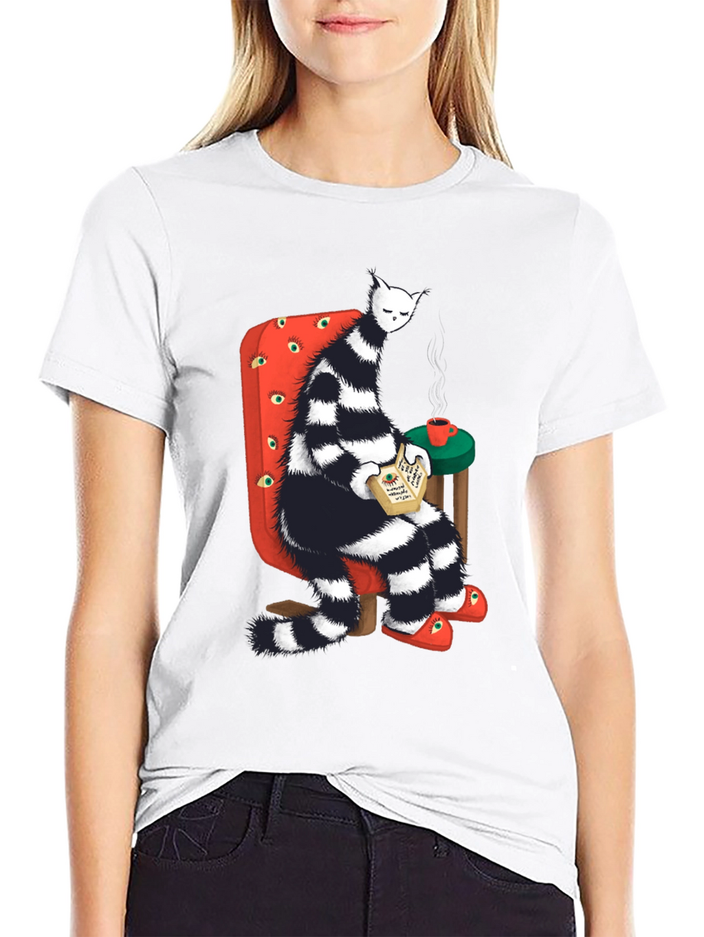 Striped Cat Reading T-Shirt