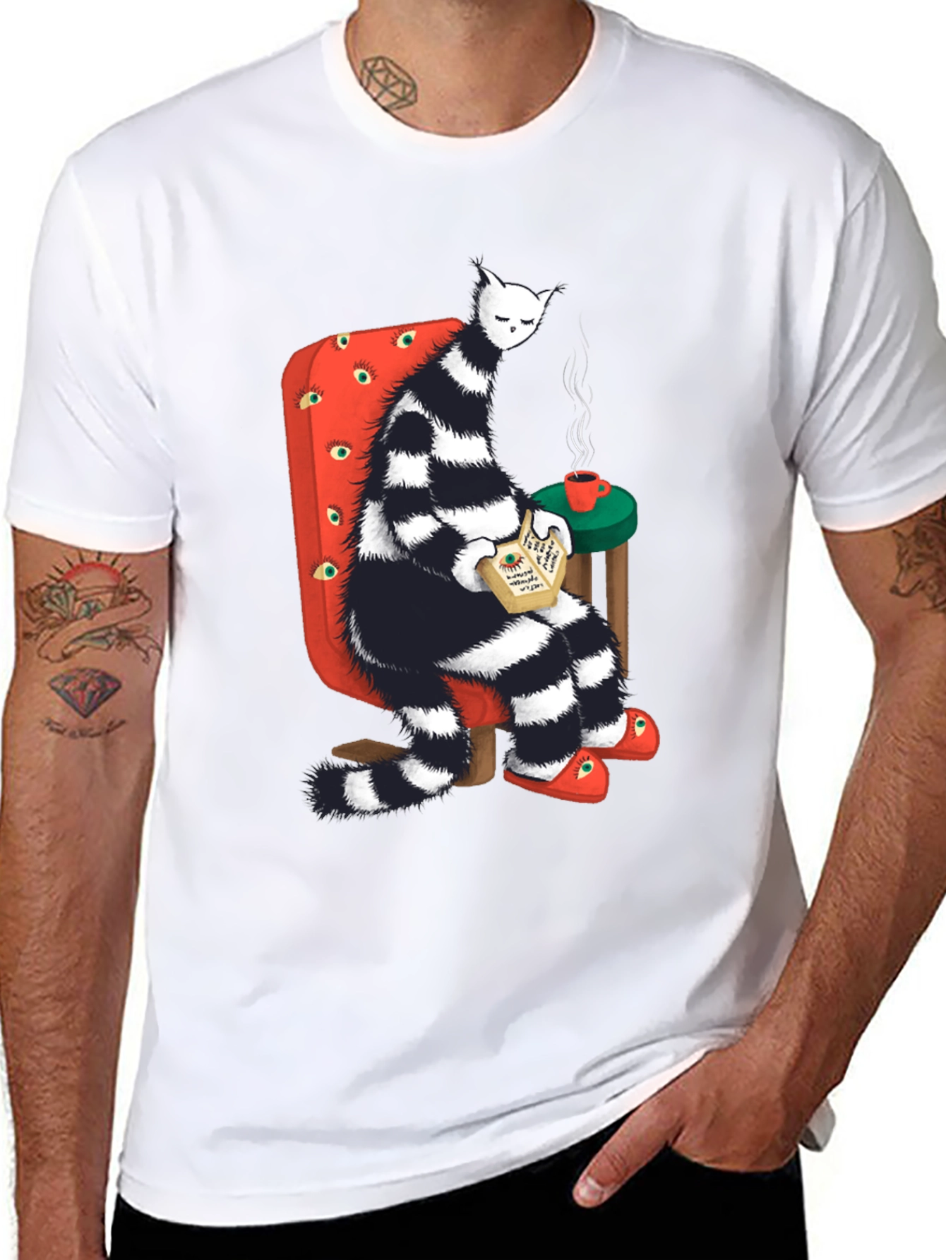 Striped Cat Reading T-Shirt