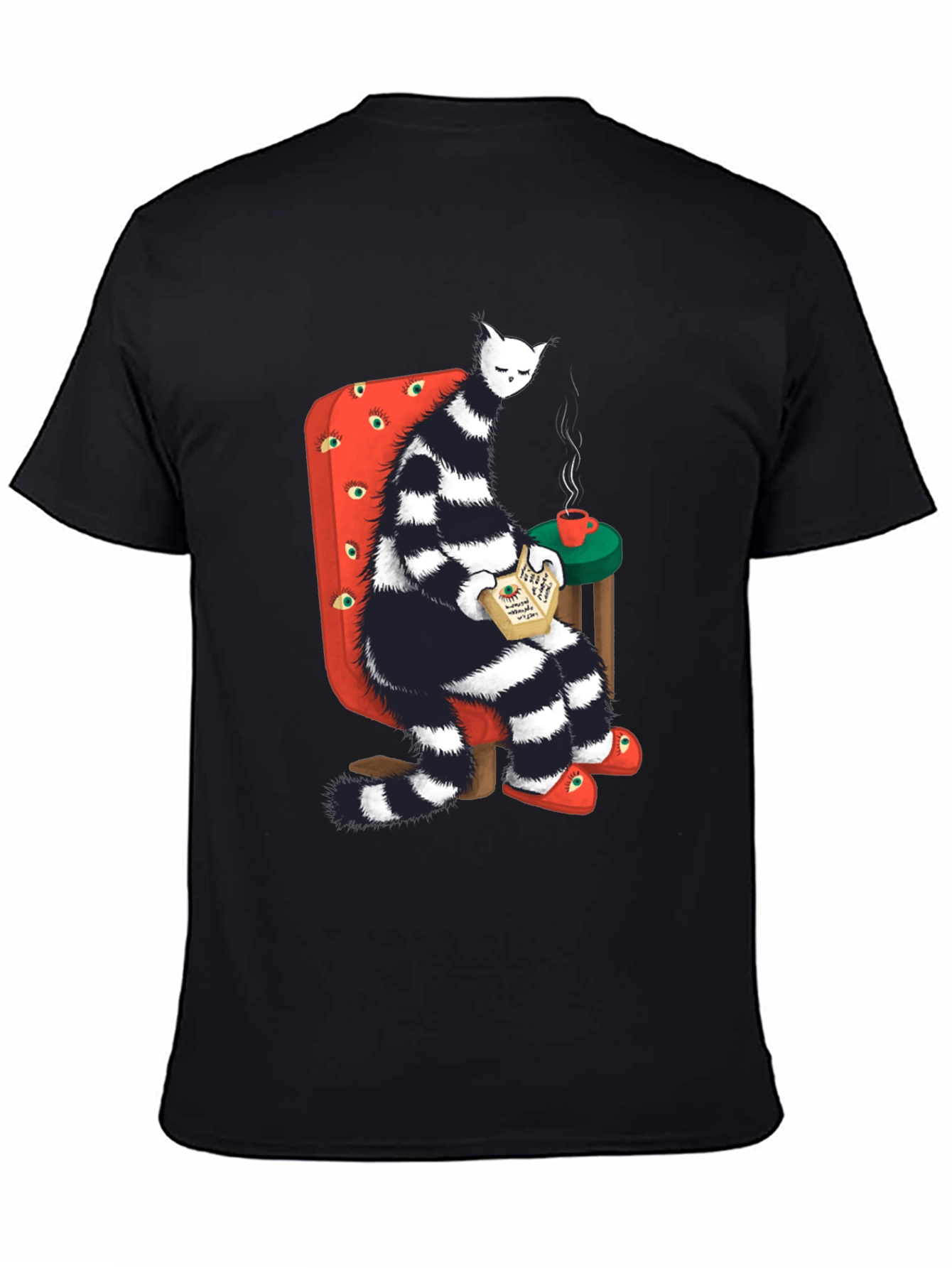 Striped Cat Reading T-Shirt