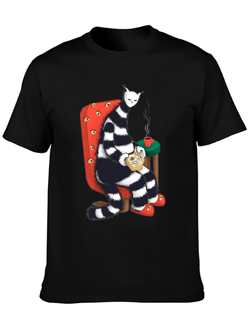 Striped Cat Reading T-Shirt
