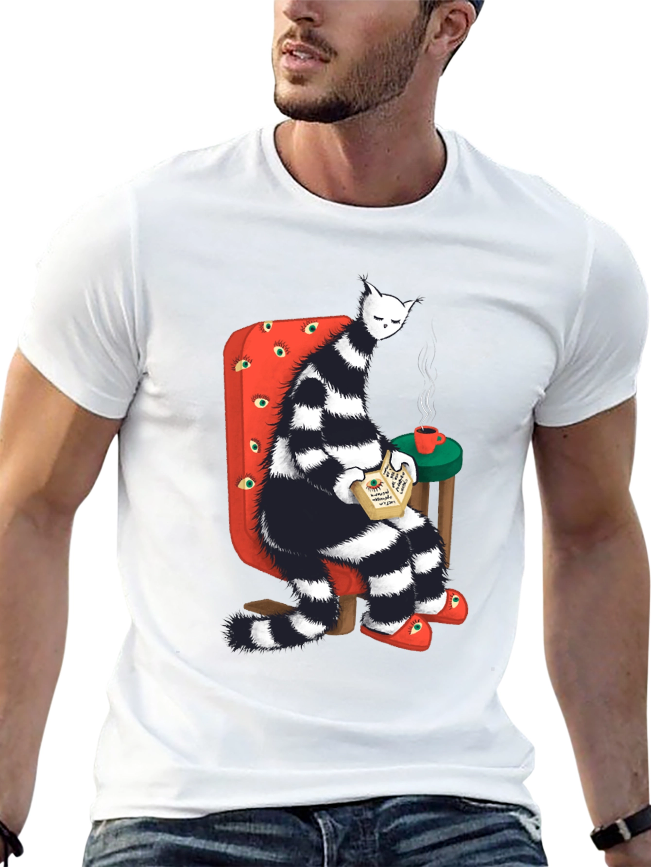 Striped Cat Reading T-Shirt