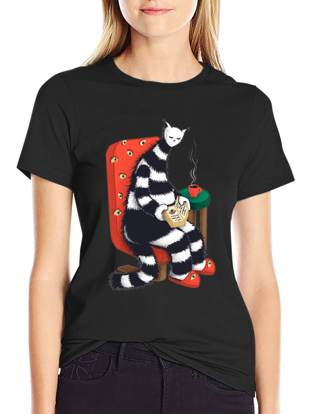 Striped Cat Reading T-Shirt