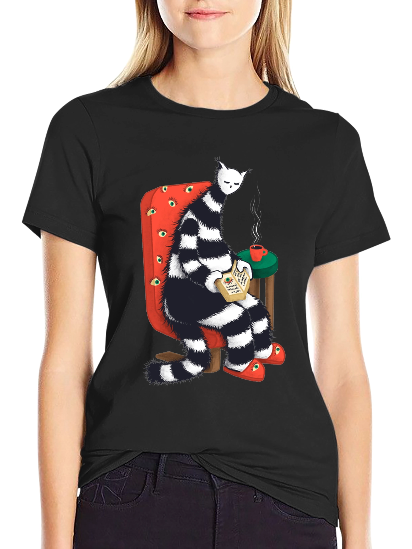 Striped Cat Reading T-Shirt