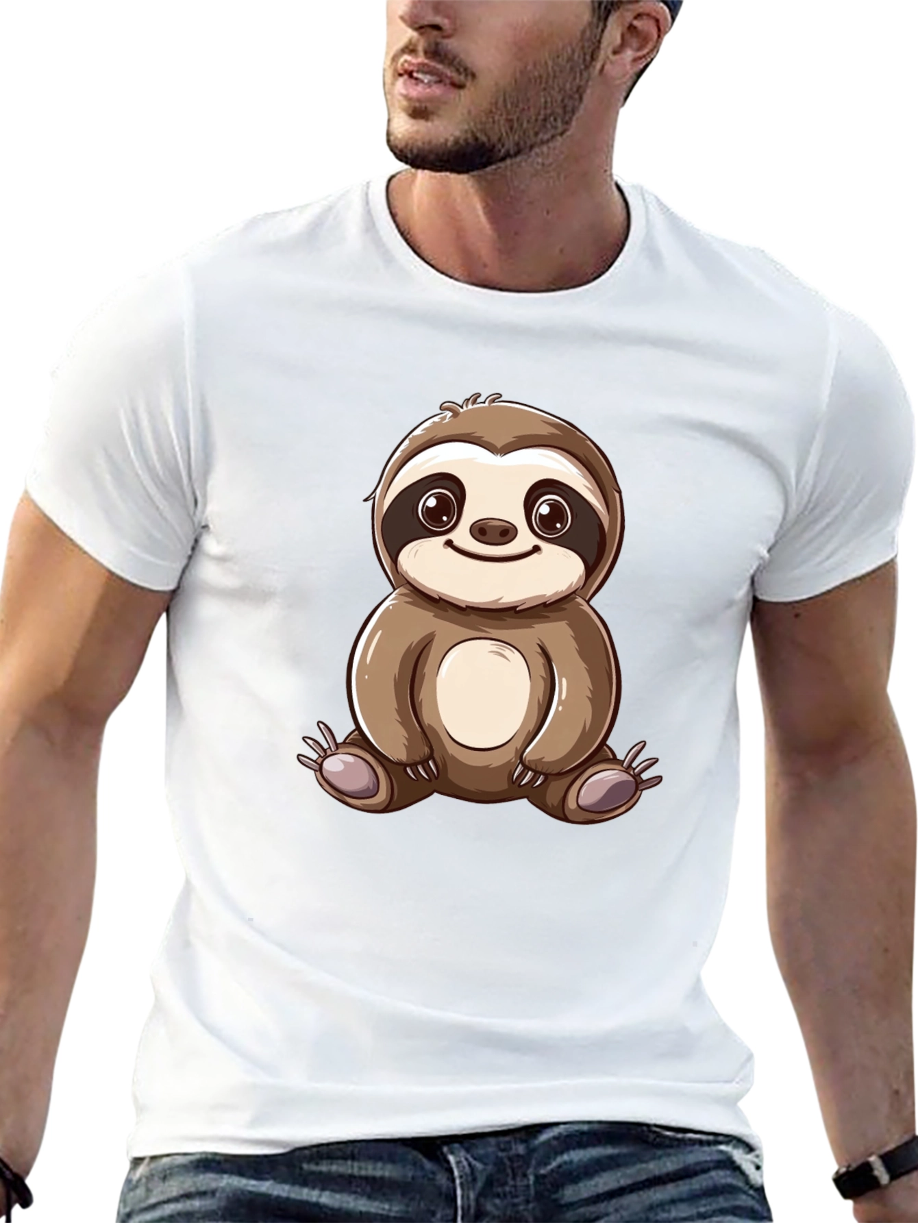 Cute Sloth Cartoon Graphic Tee - Black