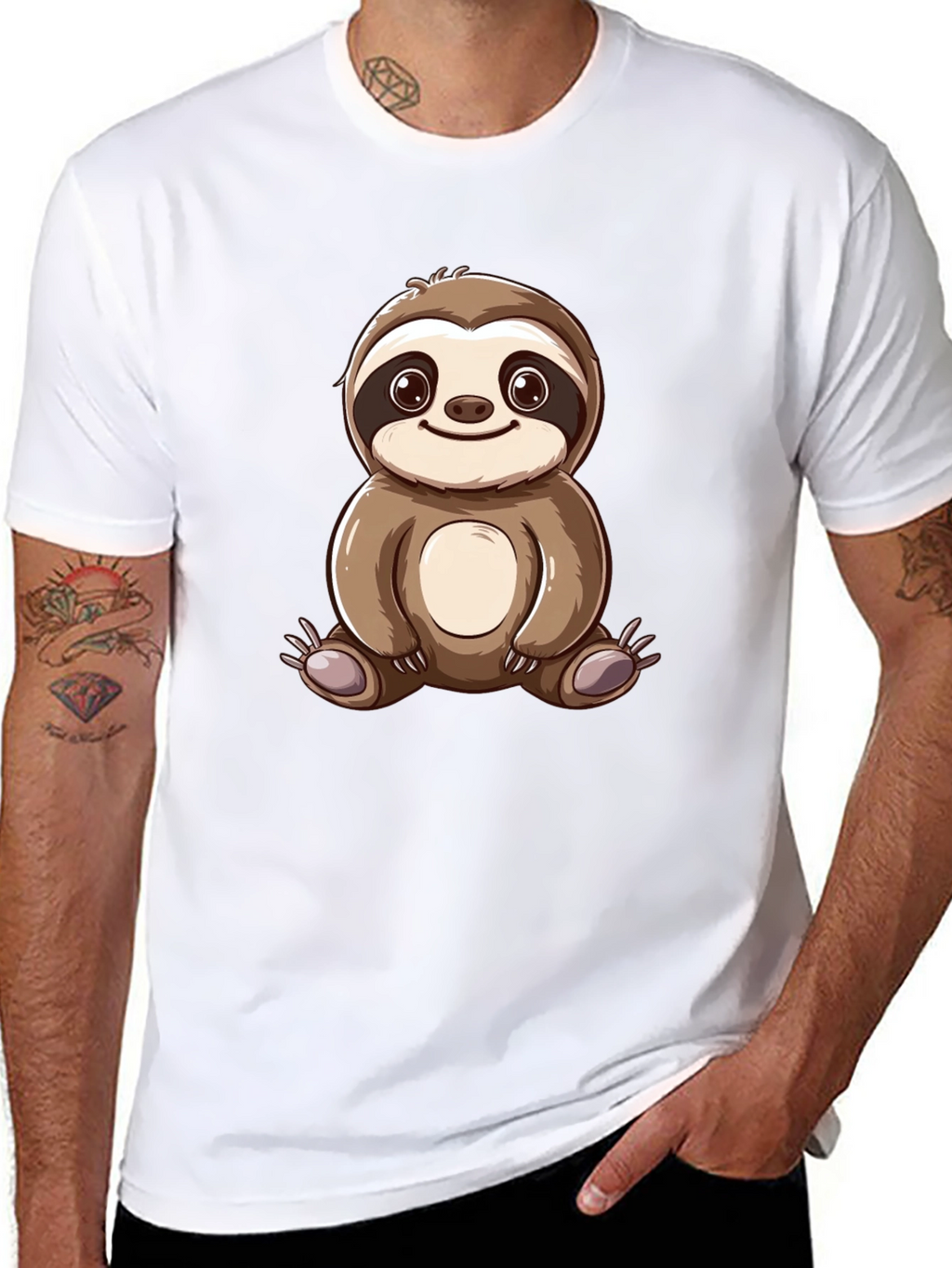 Cute Sloth Cartoon Graphic Tee - Black