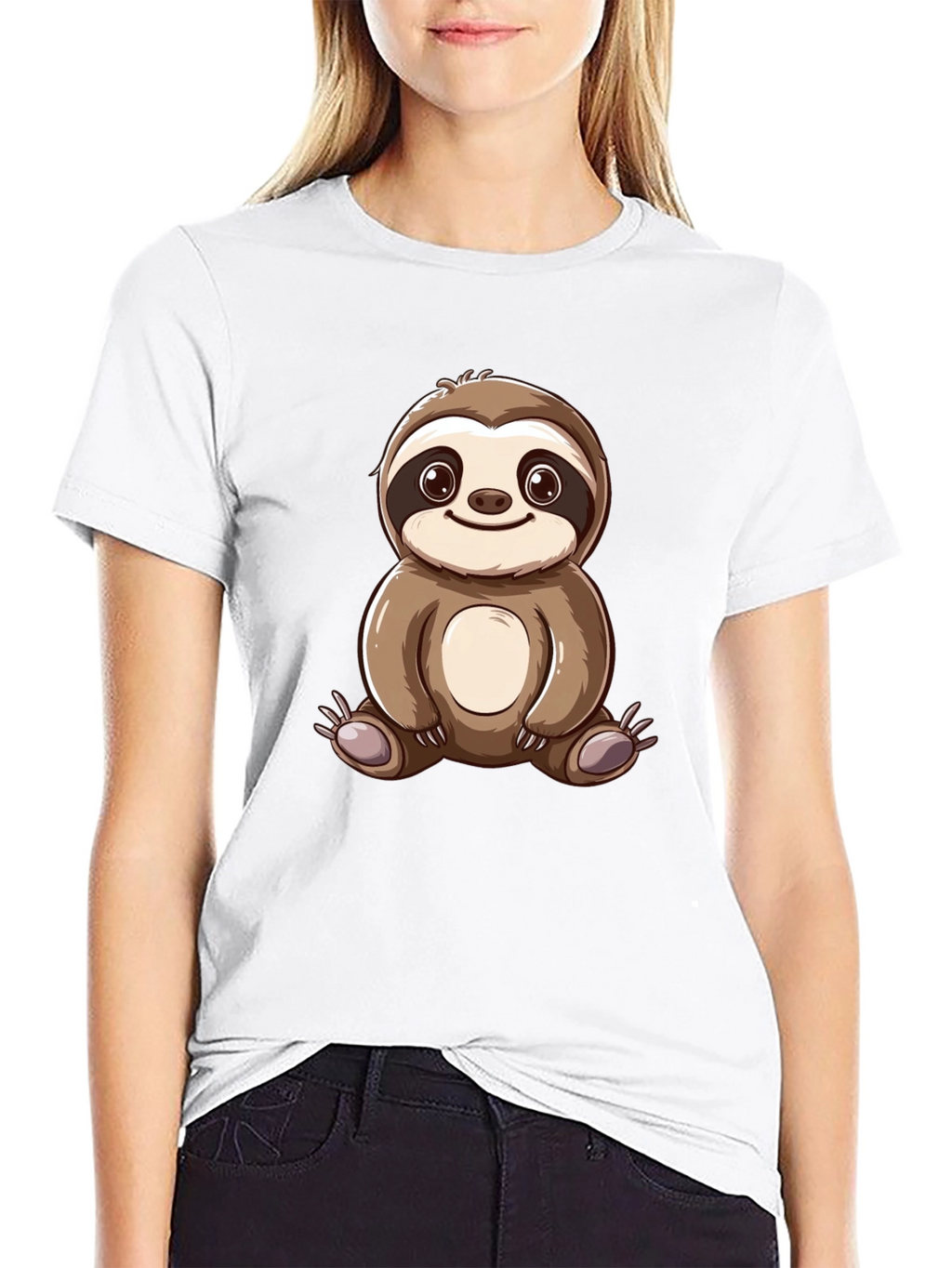 Cute Sloth Cartoon Graphic Tee - Black