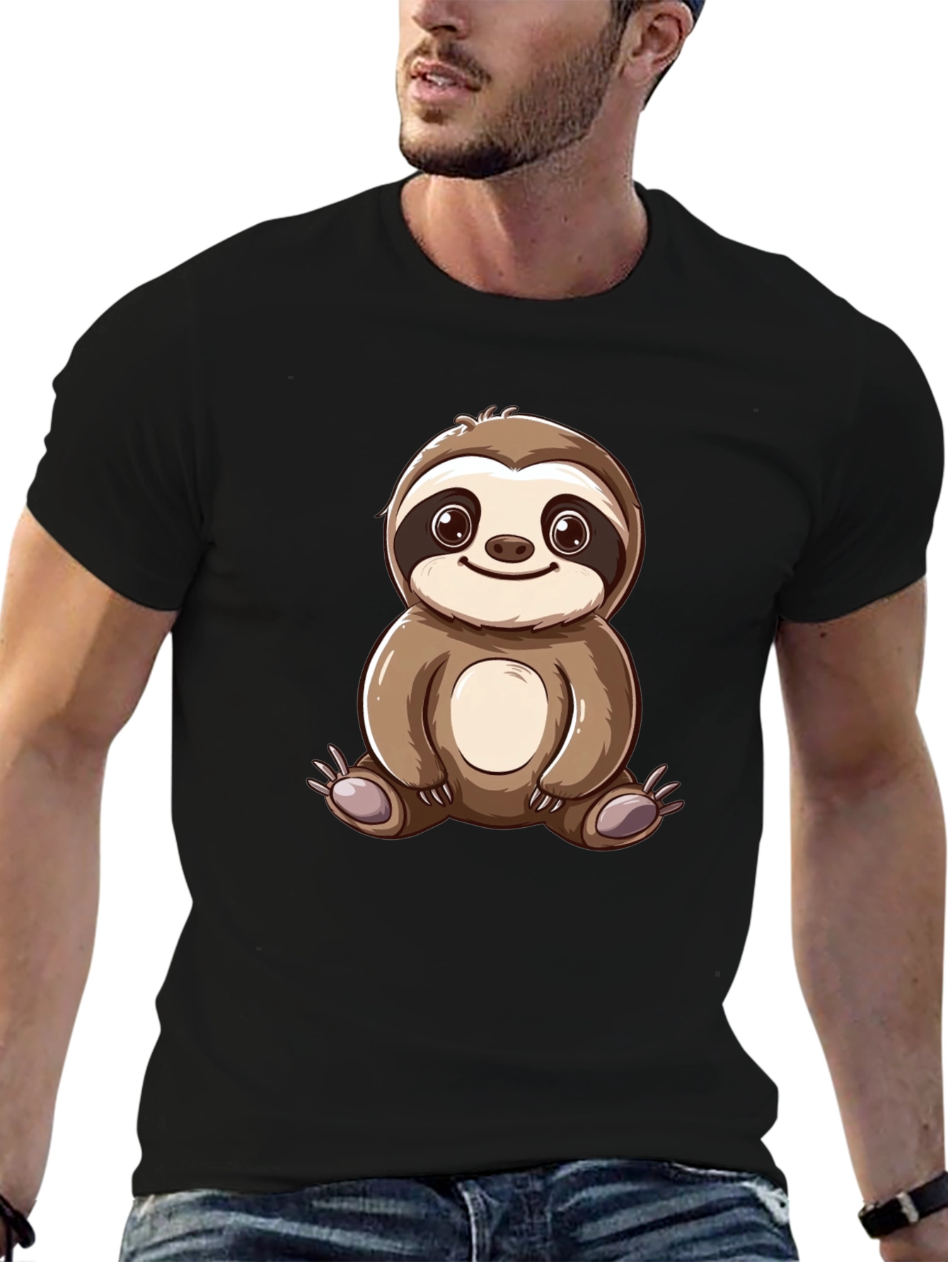 Cute Sloth Cartoon Graphic Tee - Black