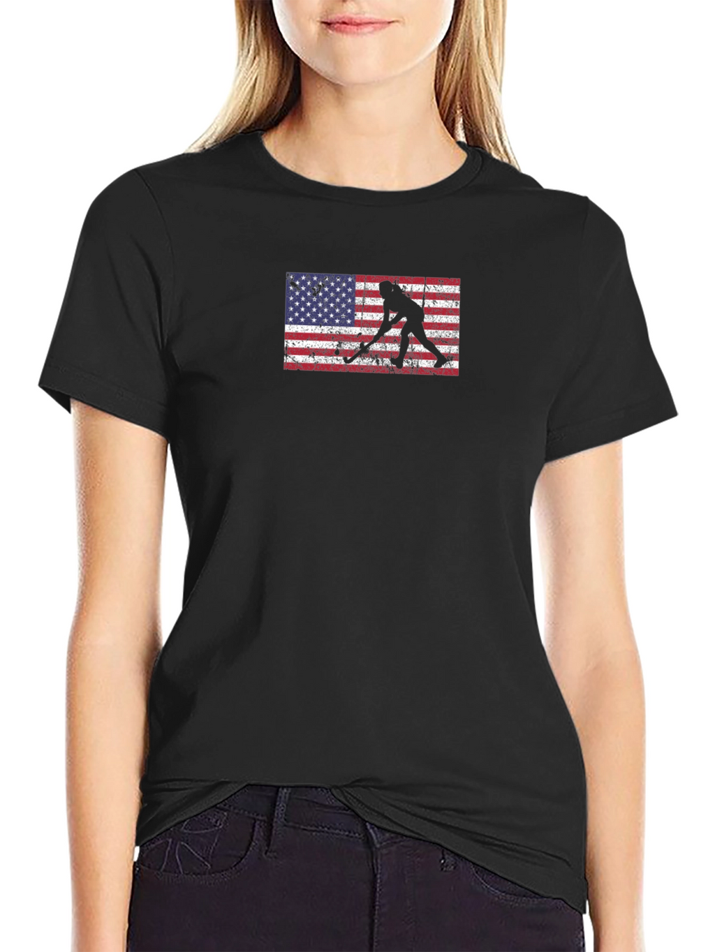 Hockey Player Flag Graphic Tee