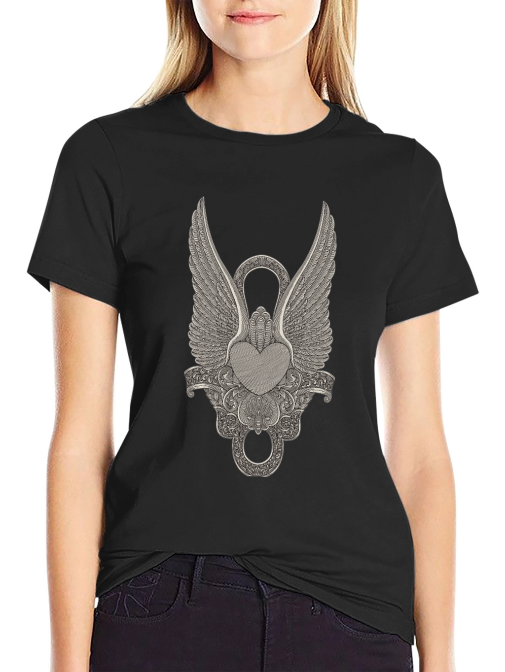 Winged Heart Graphic Black T-Shirt