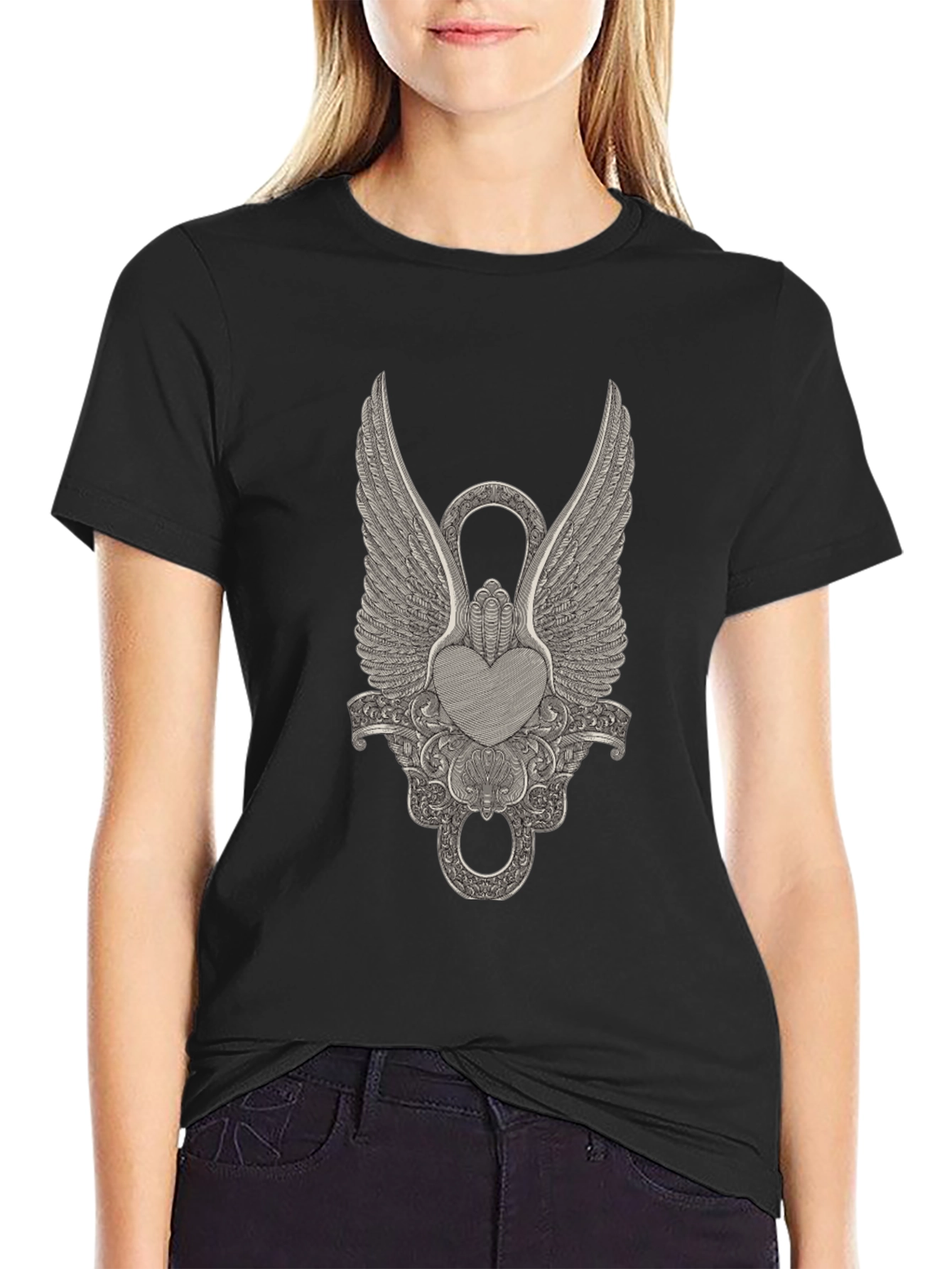 Winged Heart Graphic Black T-Shirt