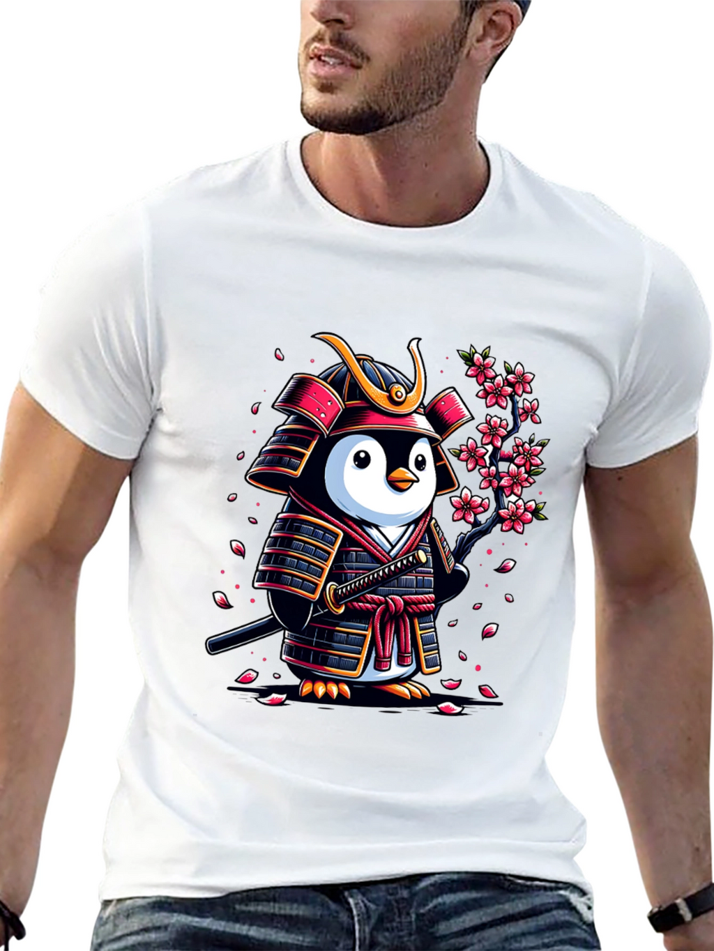 Samurai Penguin Graphic T-Shirt