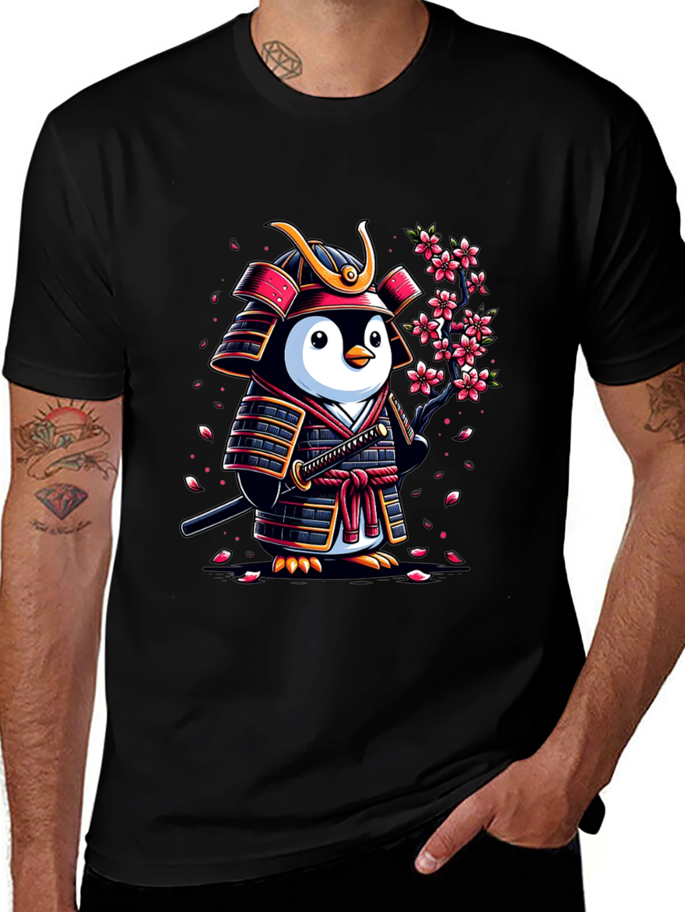 Samurai Penguin Graphic T-Shirt