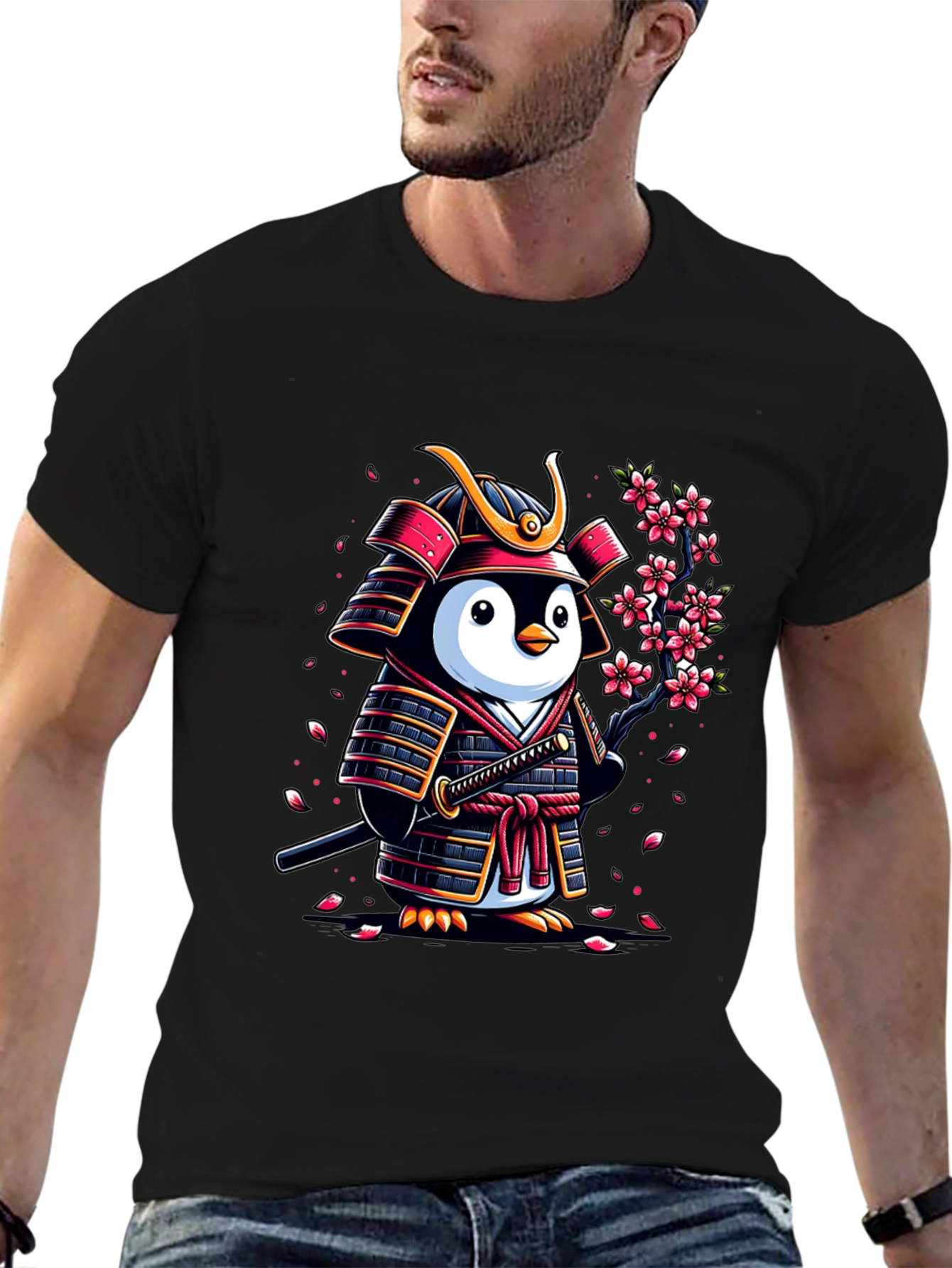 Samurai Penguin Graphic T-Shirt