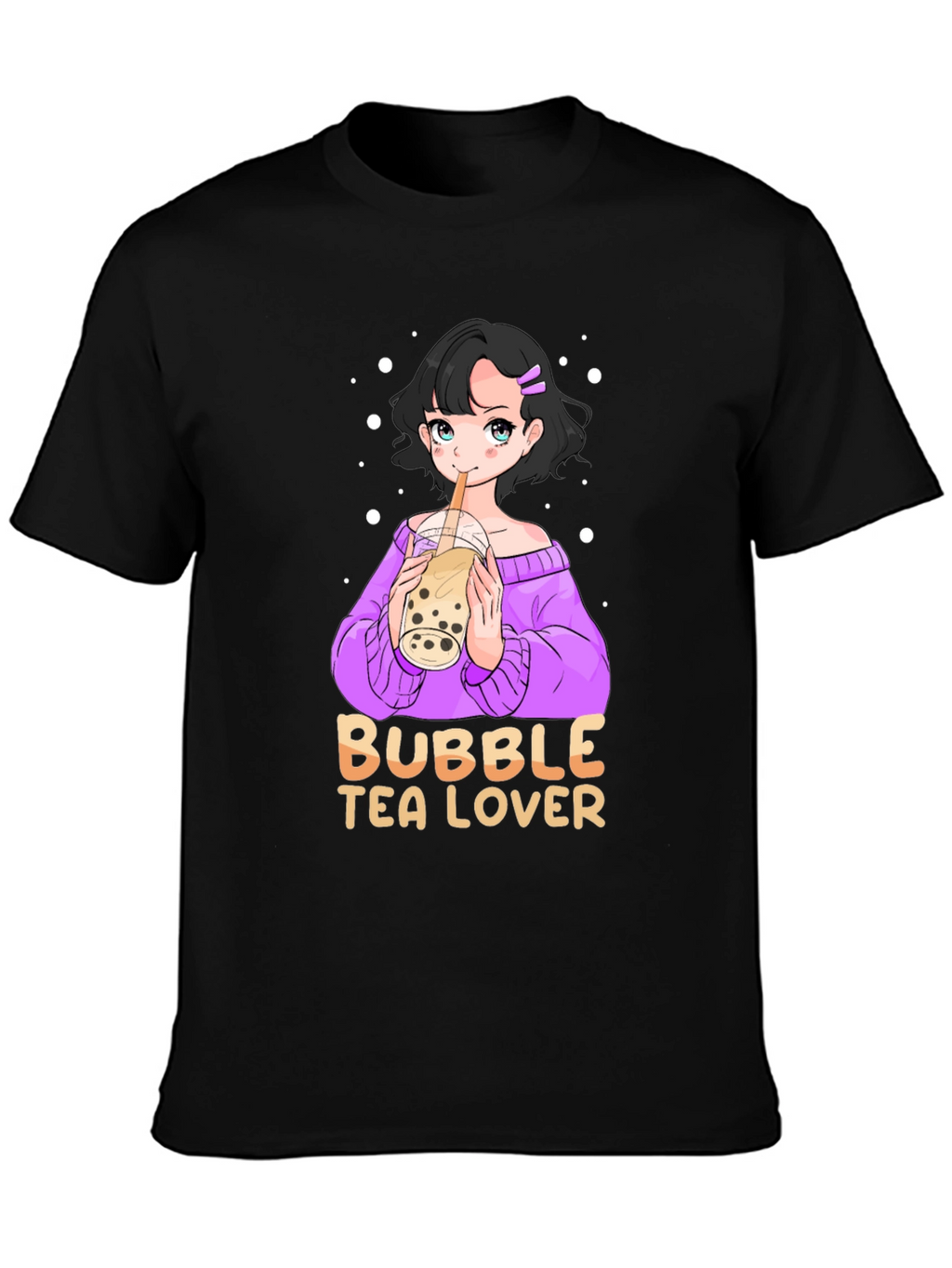 Bubble Tea Lover Black T-Shirt Anime Girl Cute Style