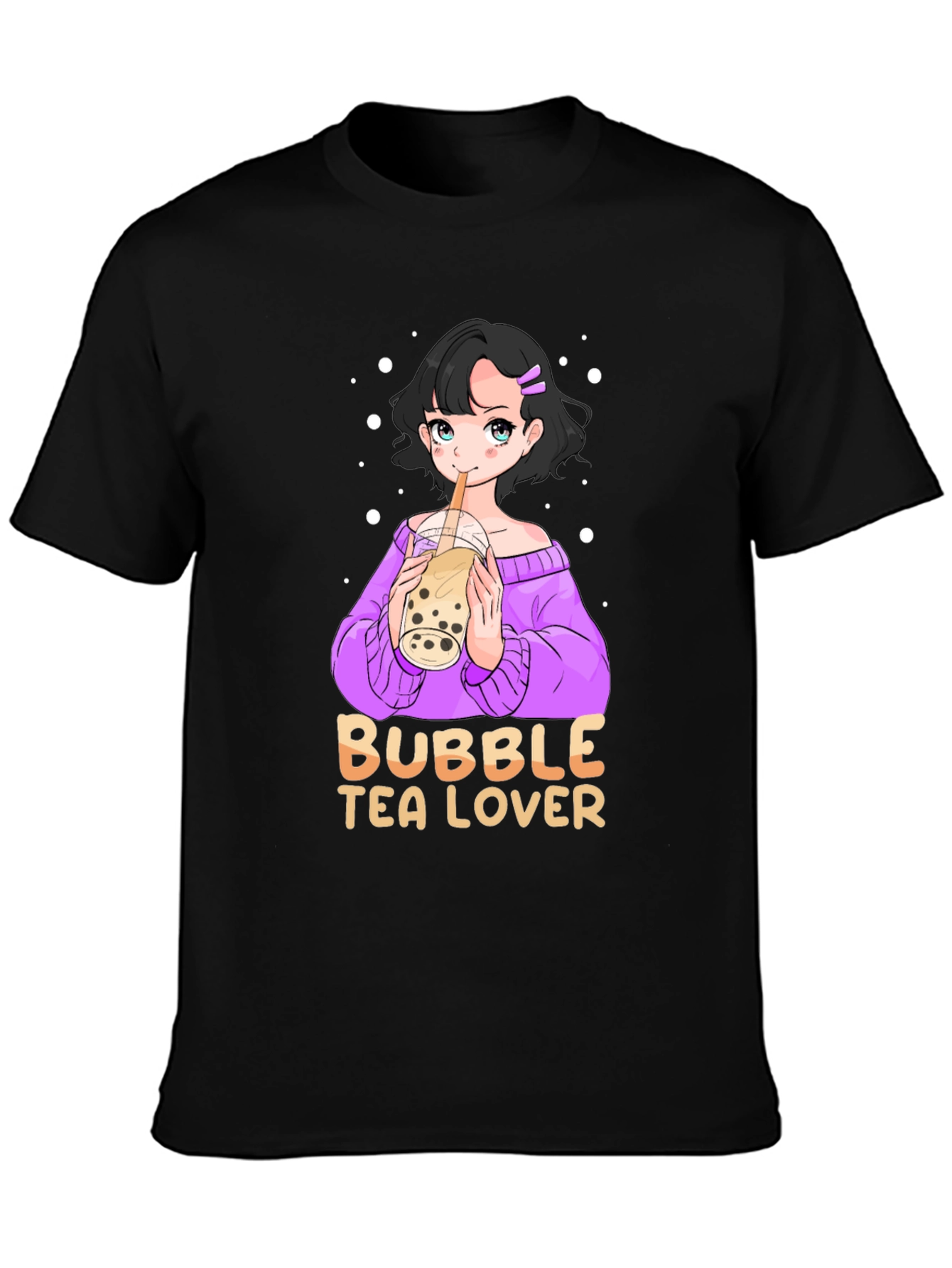 Bubble Tea Lover Black T-Shirt Anime Girl Cute Style