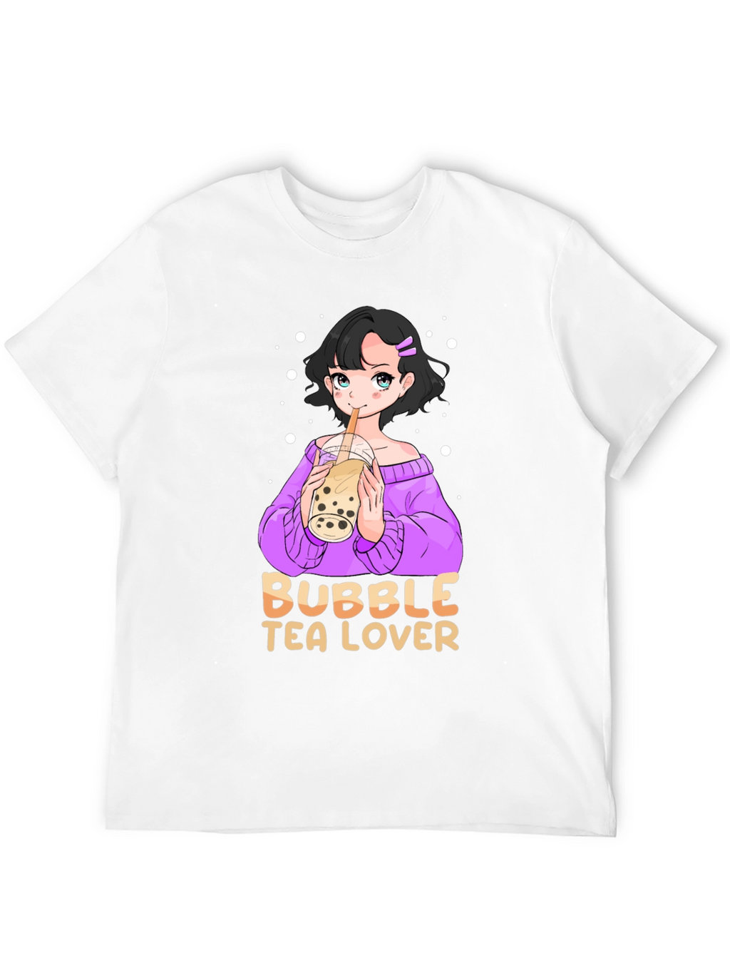 Bubble Tea Lover Black T-Shirt Anime Girl Cute Style
