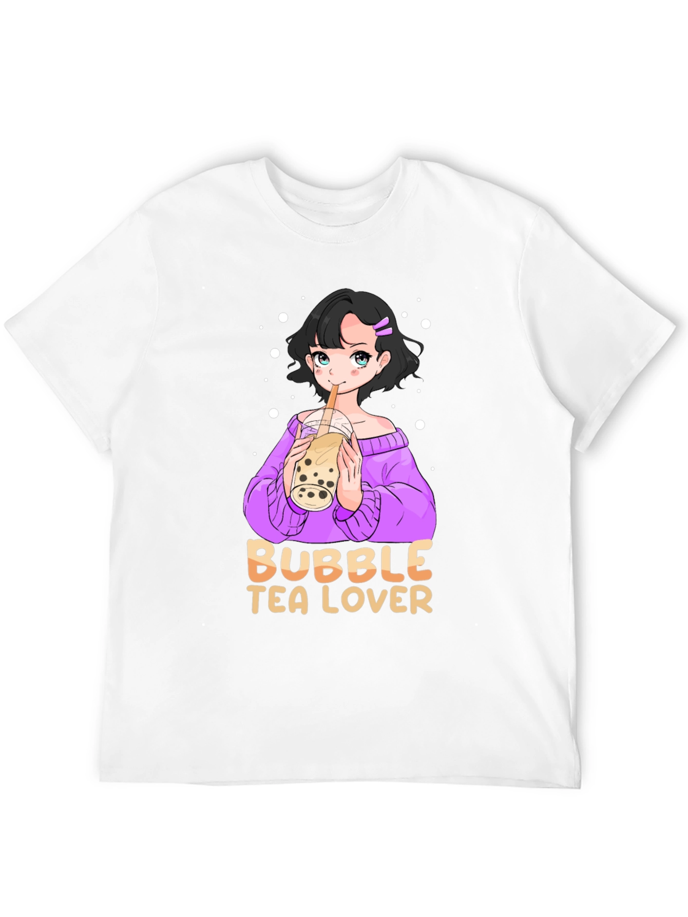 Bubble Tea Lover Black T-Shirt Anime Girl Cute Style