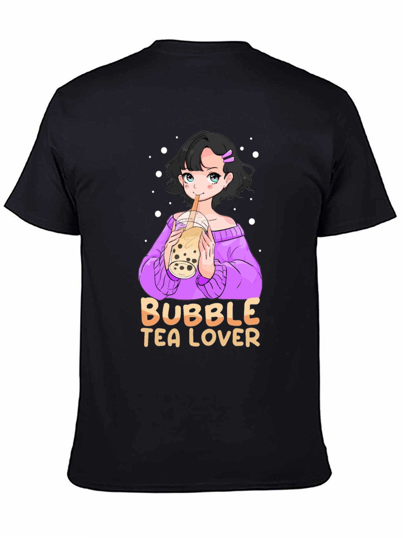Bubble Tea Lover Black T-Shirt Anime Girl Cute Style