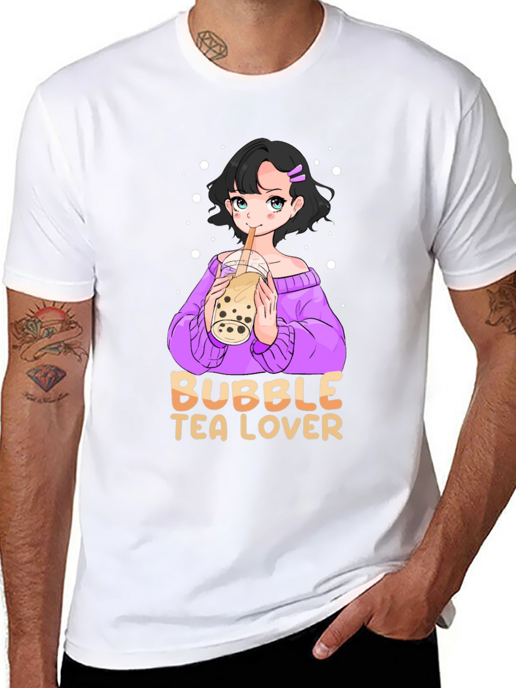 Bubble Tea Lover Black T-Shirt Anime Girl Cute Style