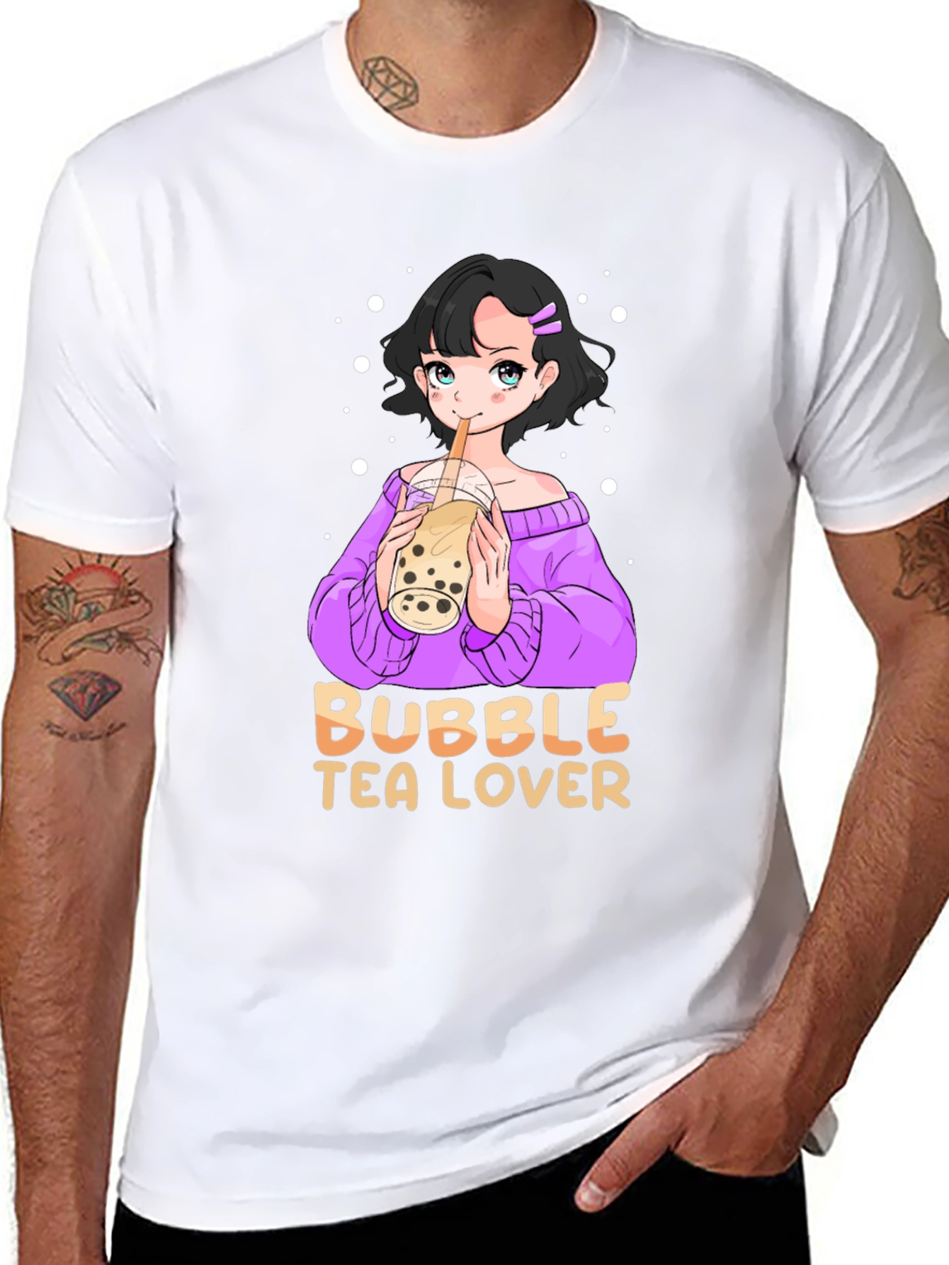Bubble Tea Lover Black T-Shirt Anime Girl Cute Style