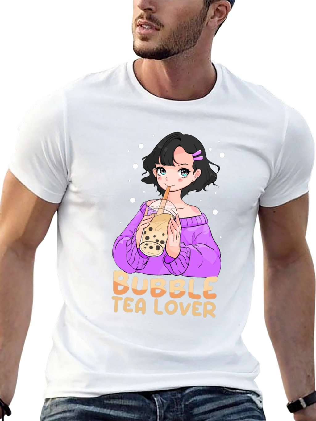 Bubble Tea Lover Black T-Shirt Anime Girl Cute Style