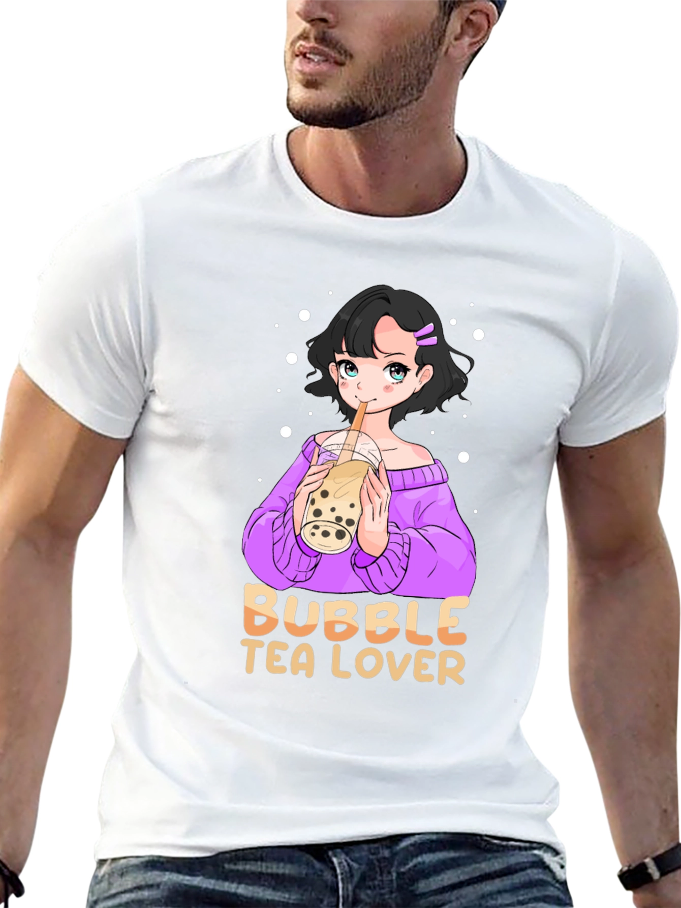 Bubble Tea Lover Black T-Shirt Anime Girl Cute Style