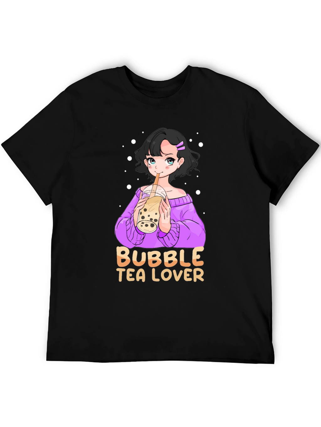 Bubble Tea Lover Black T-Shirt Anime Girl Cute Style