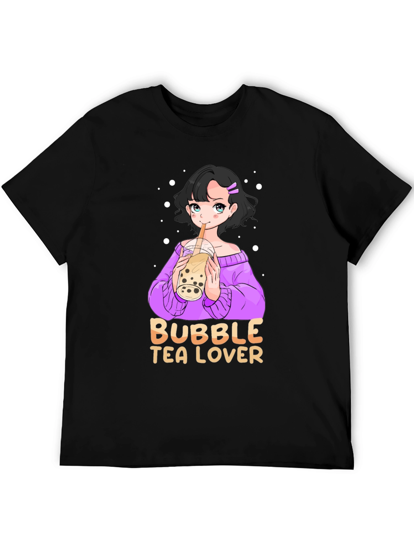 Bubble Tea Lover Black T-Shirt Anime Girl Cute Style