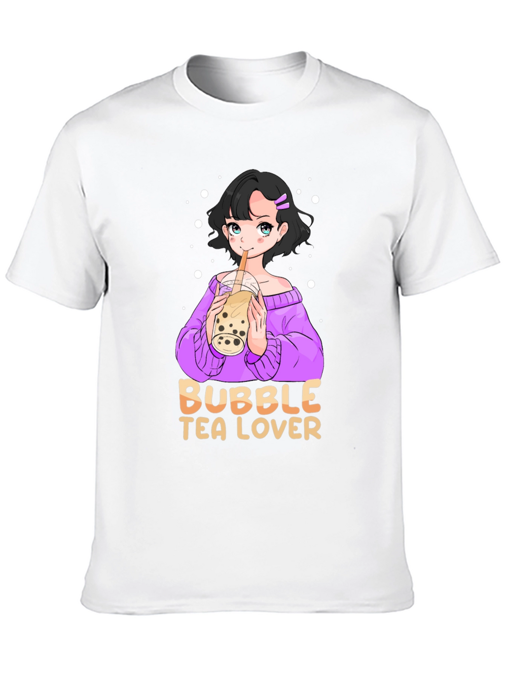 Bubble Tea Lover Black T-Shirt Anime Girl Cute Style