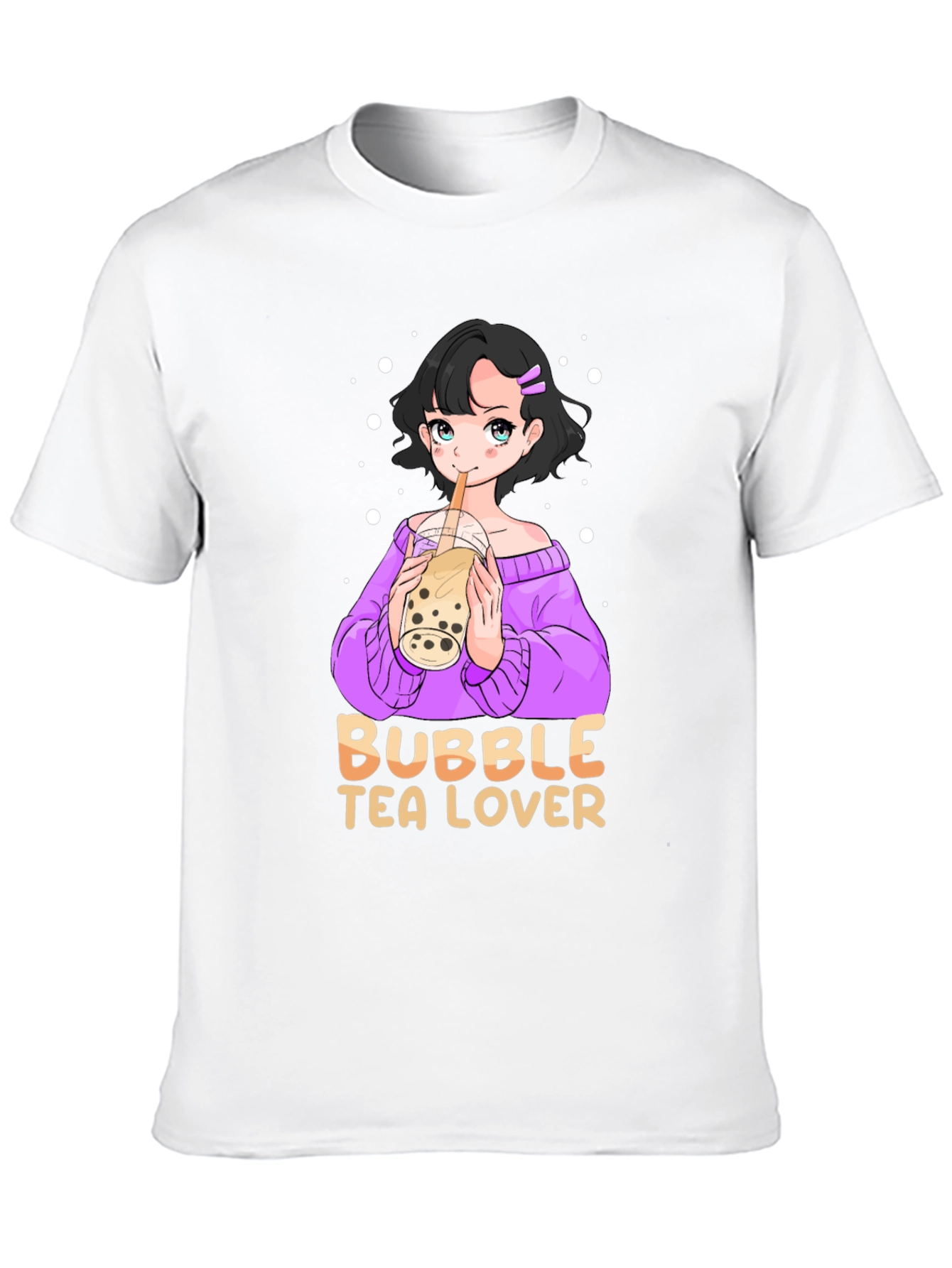 Bubble Tea Lover Black T-Shirt Anime Girl Cute Style