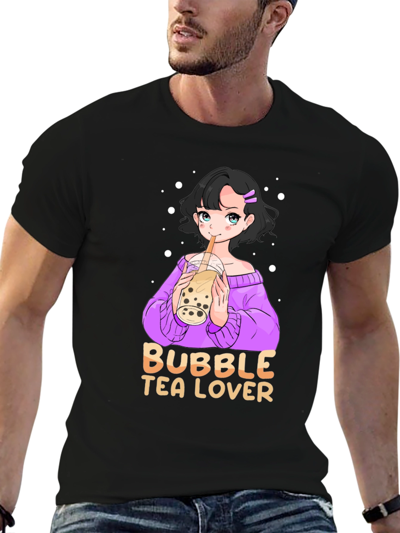 Bubble Tea Lover Black T-Shirt Anime Girl Cute Style
