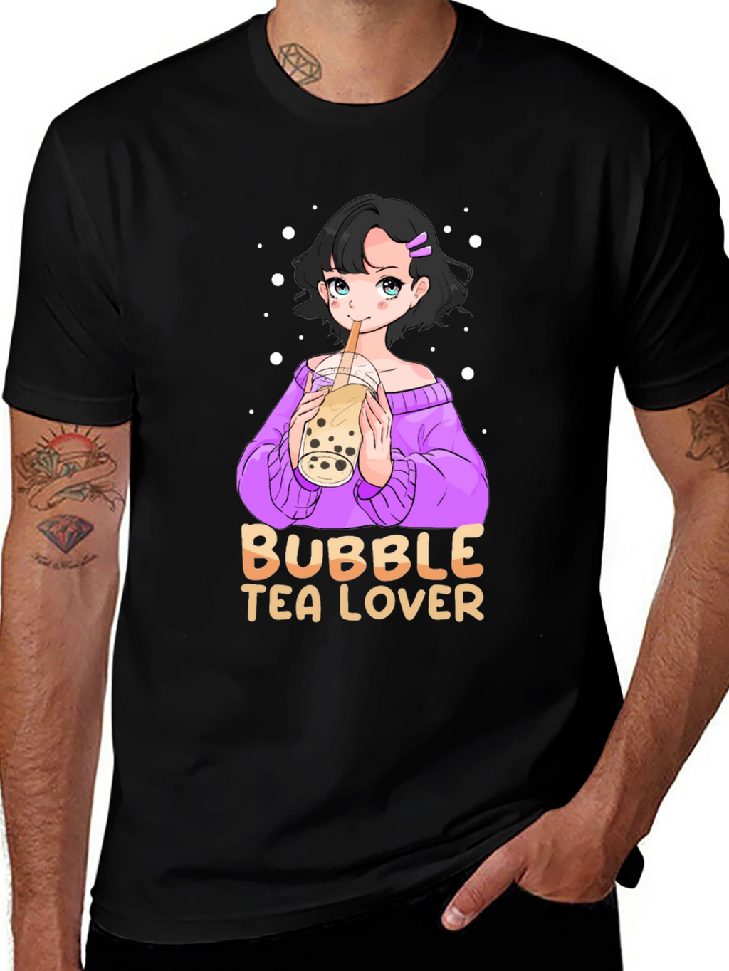 Bubble Tea Lover Black T-Shirt Anime Girl Cute Style