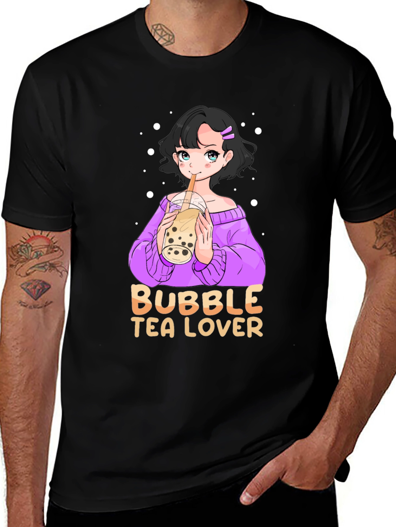 Bubble Tea Lover Black T-Shirt Anime Girl Cute Style