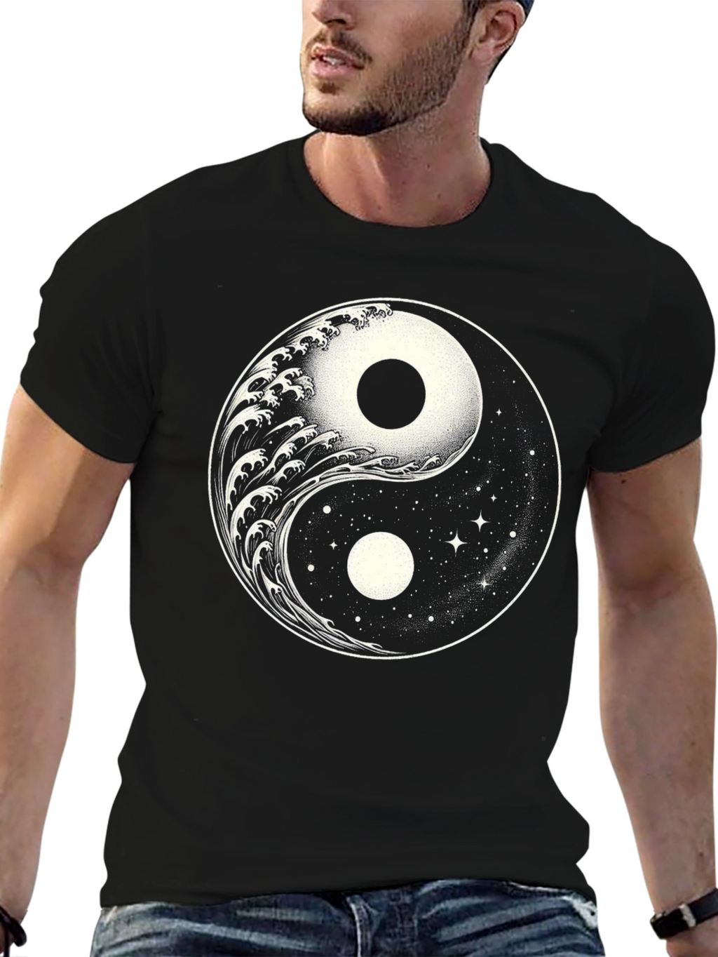 Yin Yang Wave and Space T-Shirt - Harmony Design