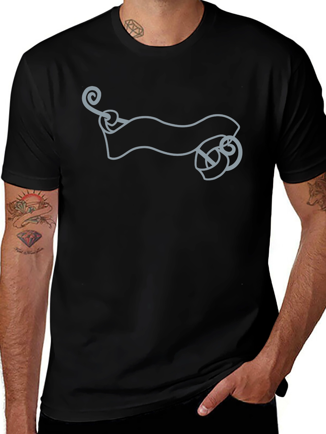 Mens Black Graphic Tee - Scroll Design