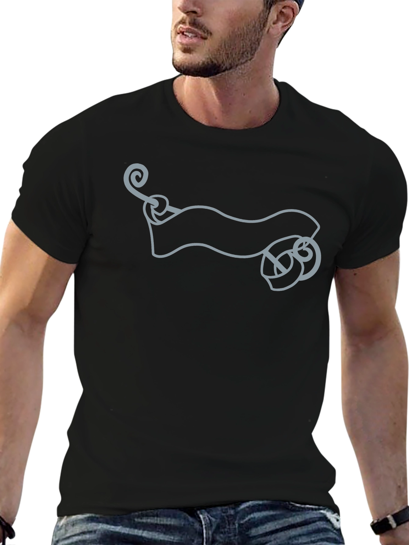 Mens Black Graphic Tee - Scroll Design