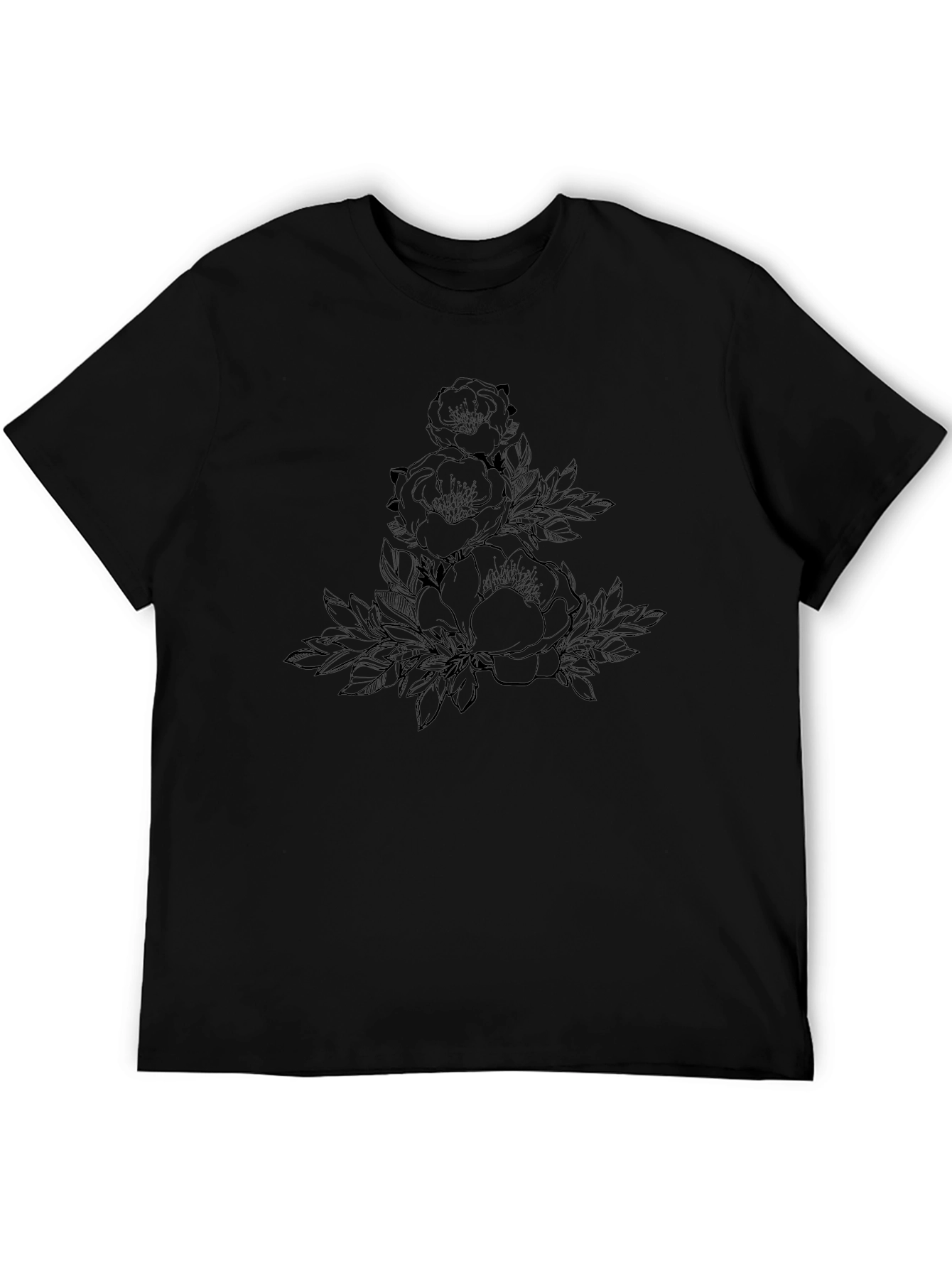 Elegant Floral Print Black T-Shirt