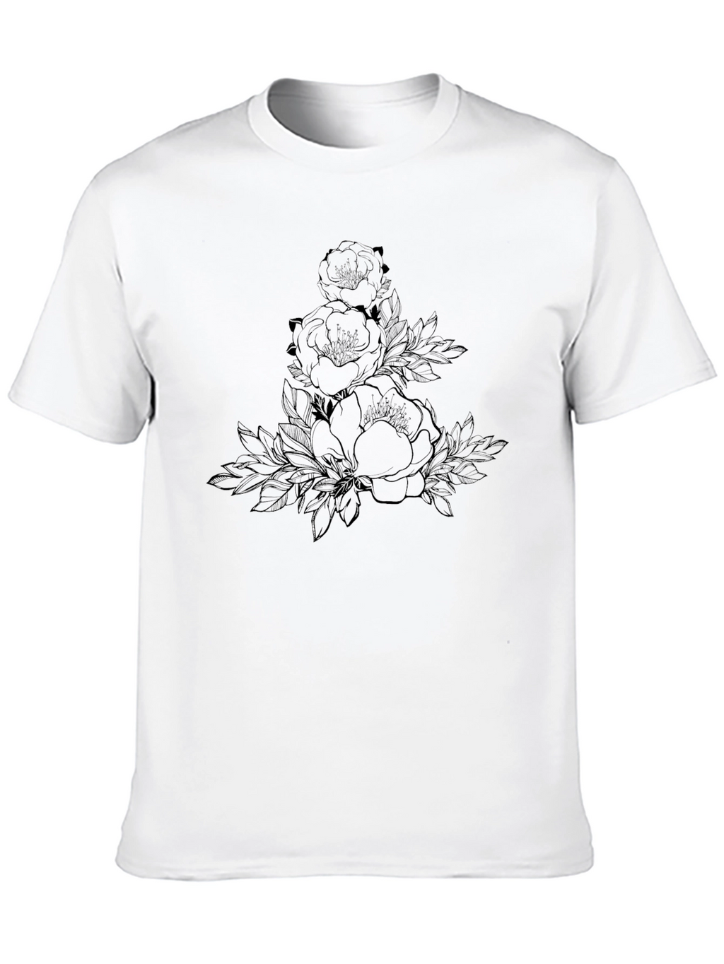 Elegant Floral Print Black T-Shirt