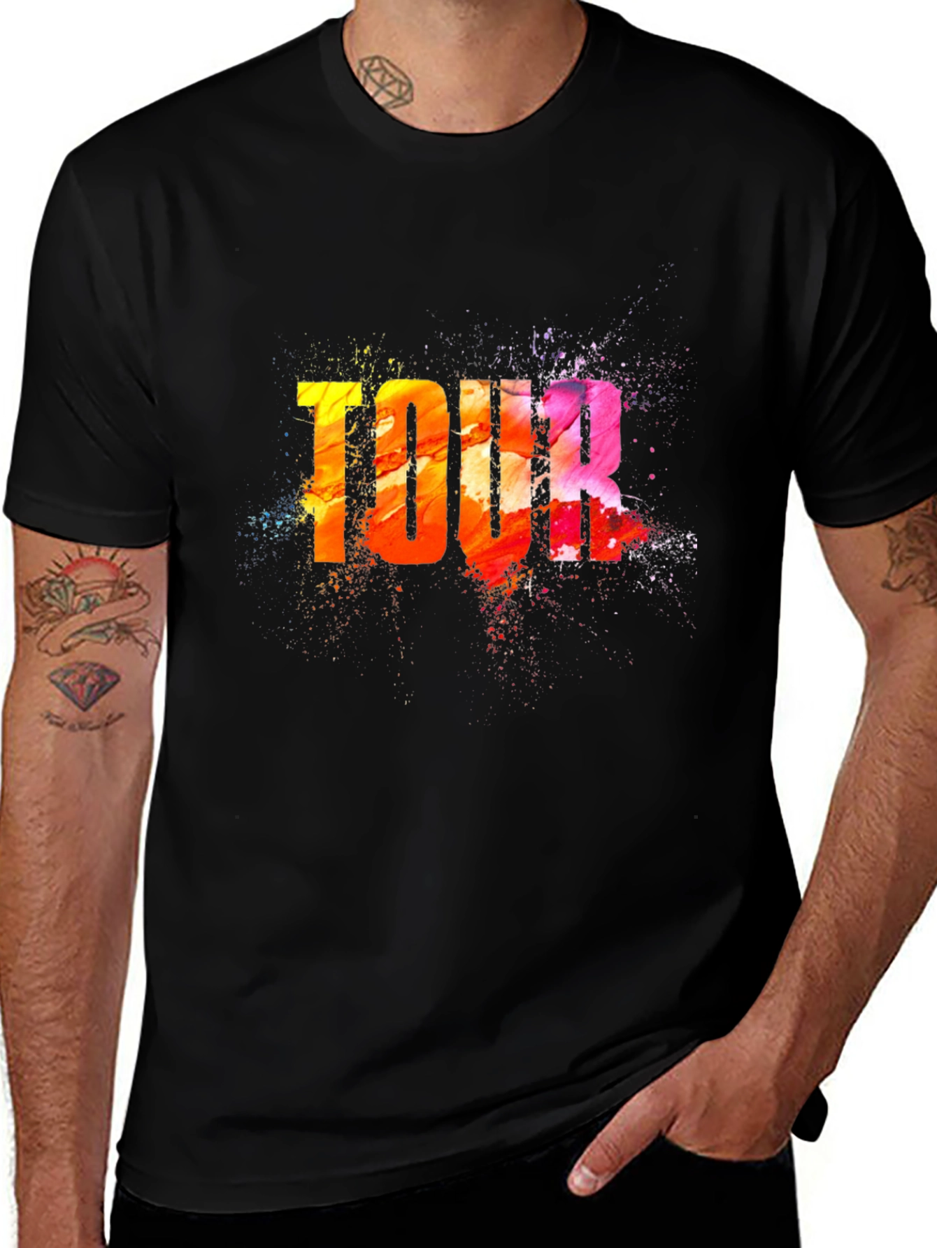 Colorful Tour Graphic Black T-Shirt