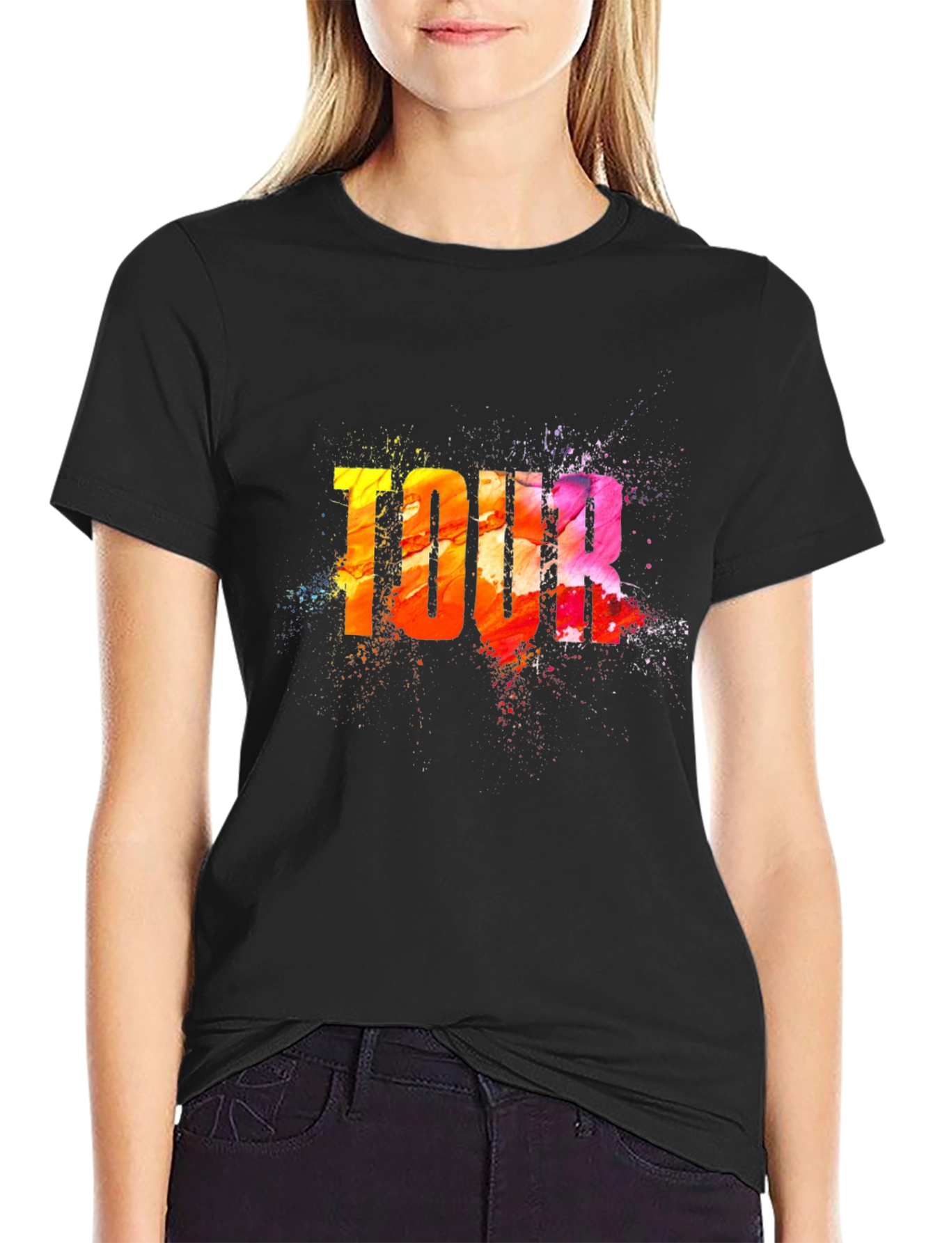 Colorful Tour Graphic Black T-Shirt
