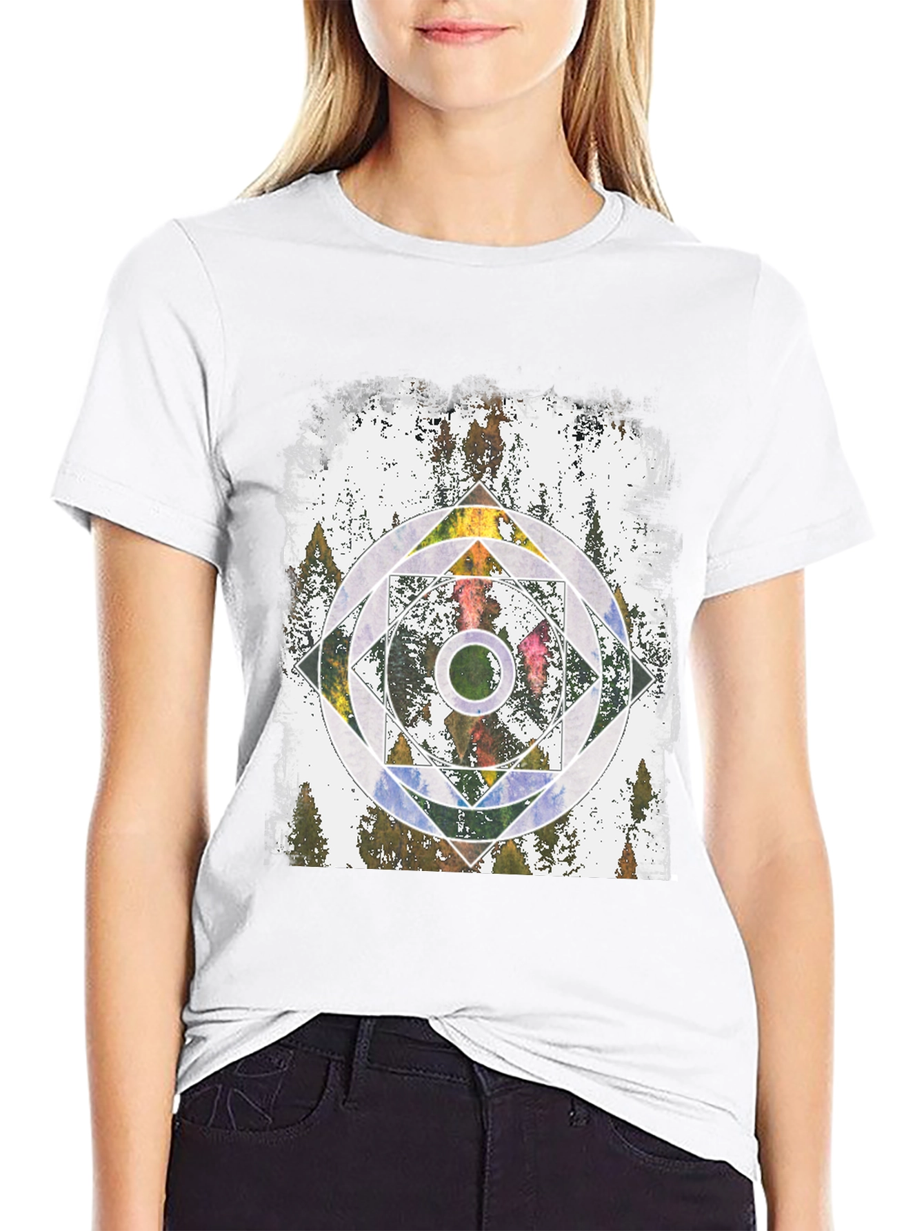 Geometric Forest Graphic Tee - Black Unisex T-Shirt