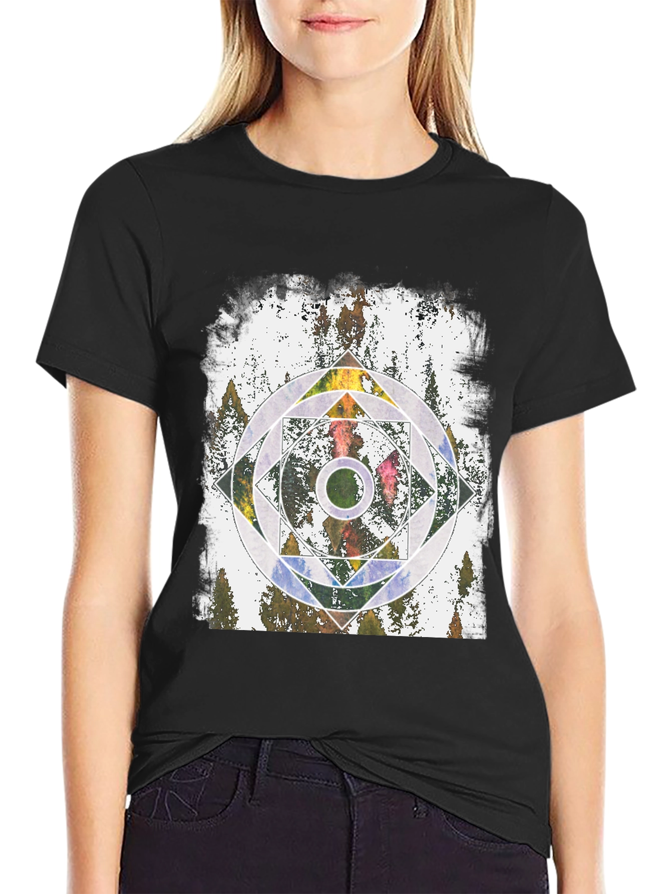 Geometric Forest Graphic Tee - Black Unisex T-Shirt