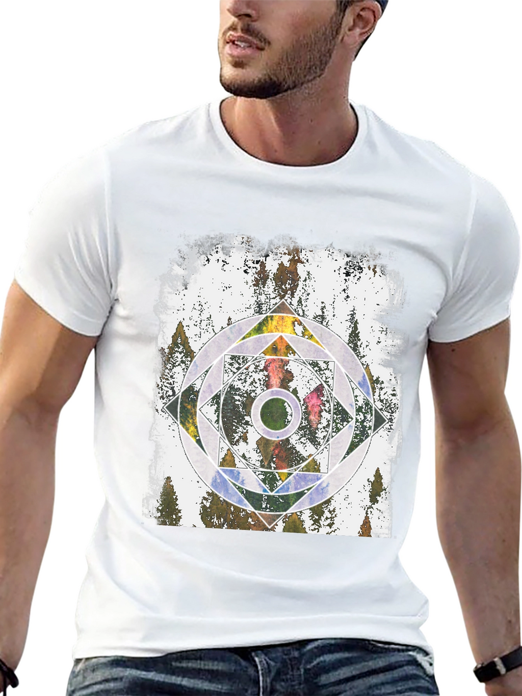 Geometric Forest Graphic Tee - Black Unisex T-Shirt