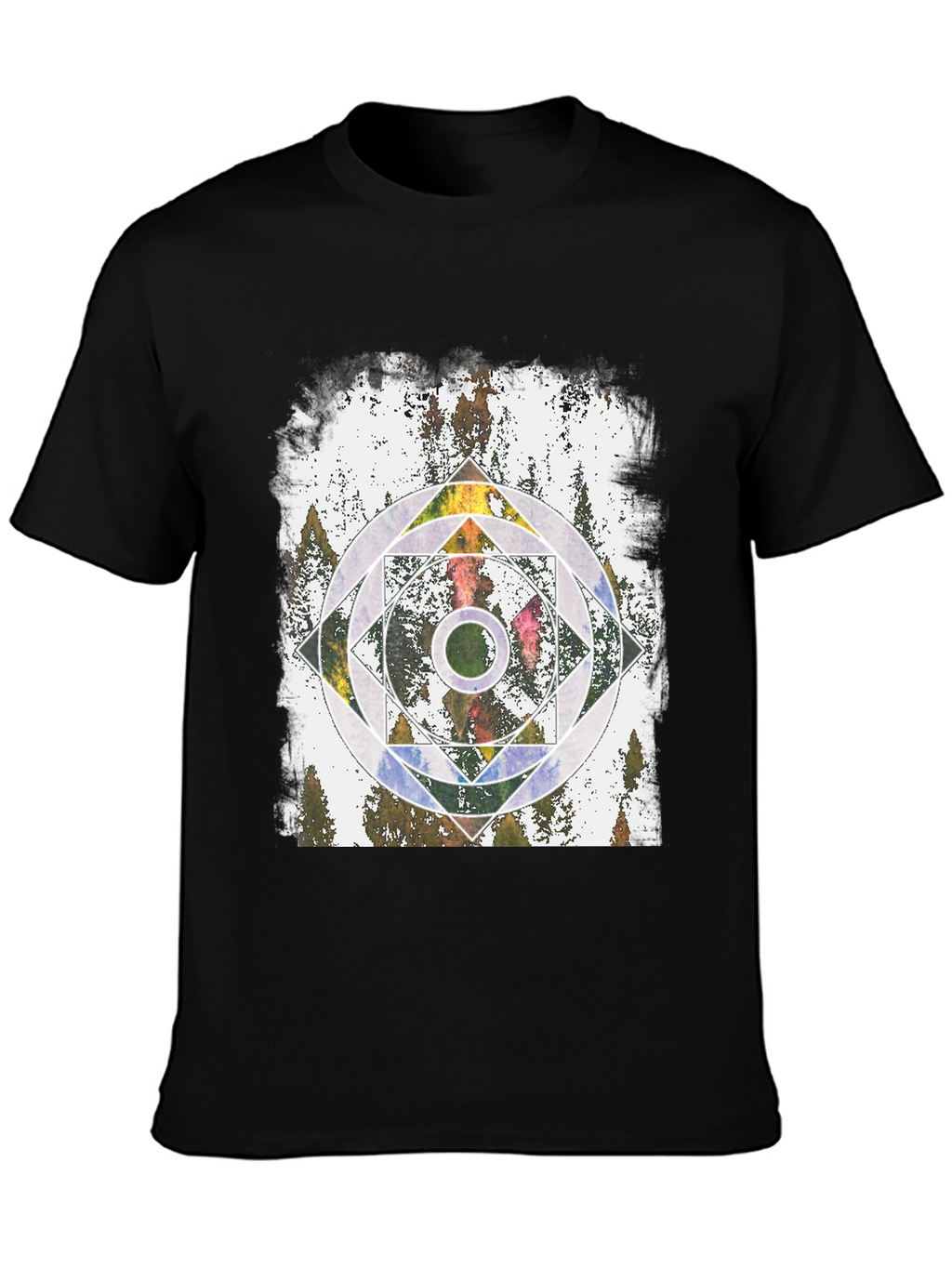 Geometric Forest Graphic Tee - Black Unisex T-Shirt