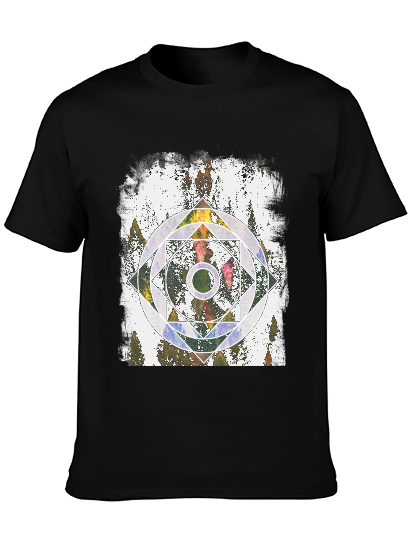 Geometric Forest Graphic Tee - Black Unisex T-Shirt