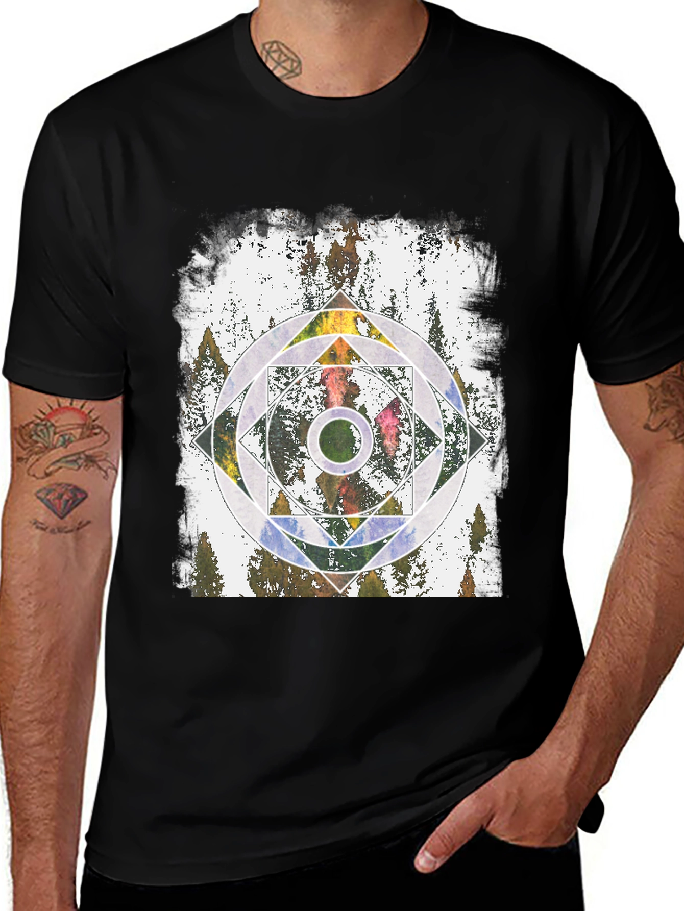 Geometric Forest Graphic Tee - Black Unisex T-Shirt