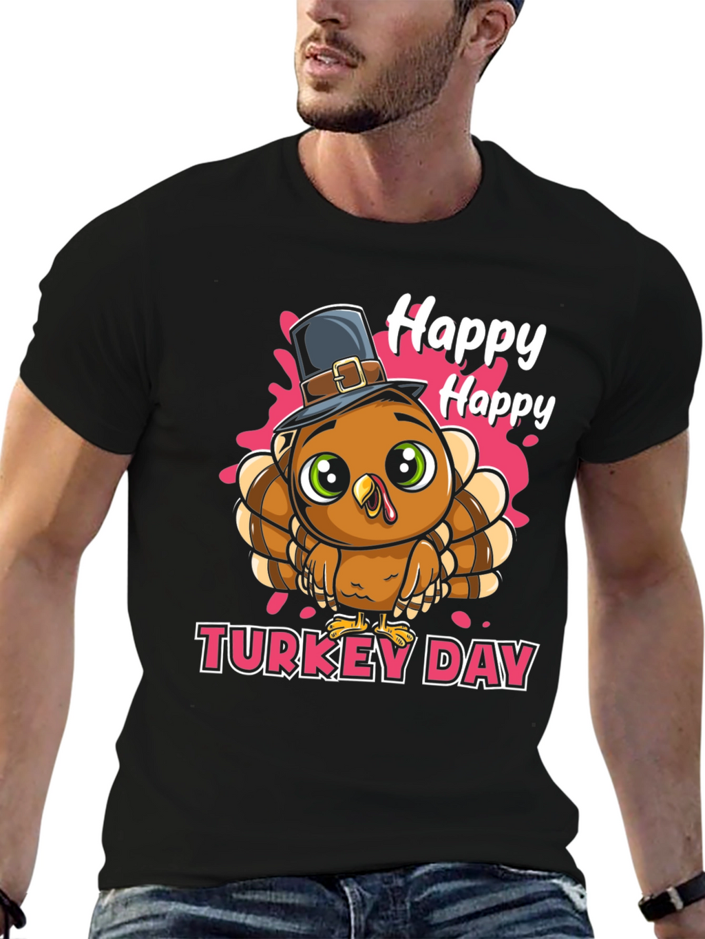 Happy Turkey Day Graphic Tee - Thanksgiving Apparel