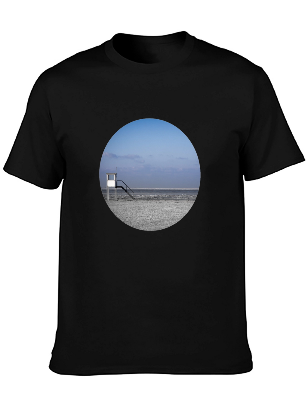 Beach View Graphic Tee - Black Cotton T-Shirt